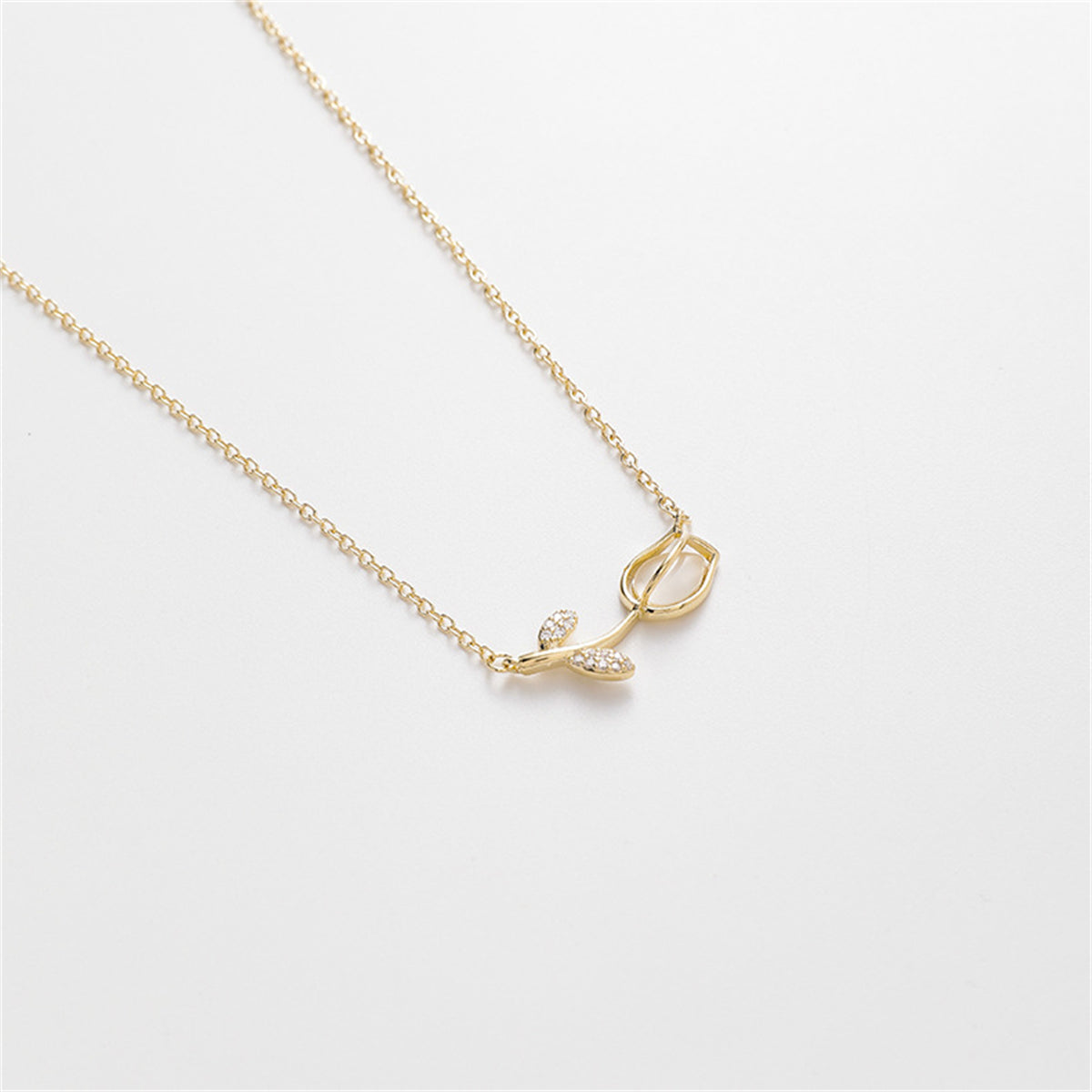 Cat's Eye & Cubic Zirconia Rose Pendant Necklace