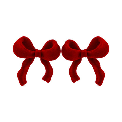 Red Velvet Bow Stud Earrings, stud earrings for women, dainty minimalist design, front view