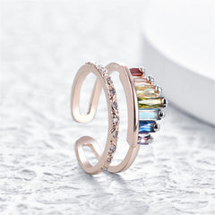 Green Multicolor Crystal & 18K Rose Gold-Plated Crown Open Ring
