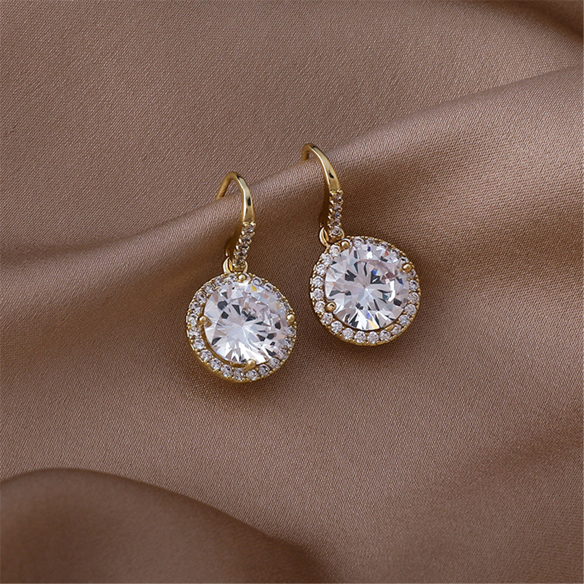 SK Clear Crystal and Cubic Zirconia 18K Gold-Plated Hola Drop Earrings, gold drop earrings for women, front view