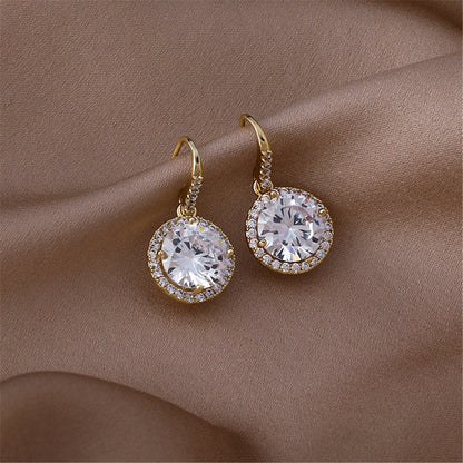 SK Clear Crystal and Cubic Zirconia 18K Gold-Plated Hola Drop Earrings, gold drop earrings for women, front view