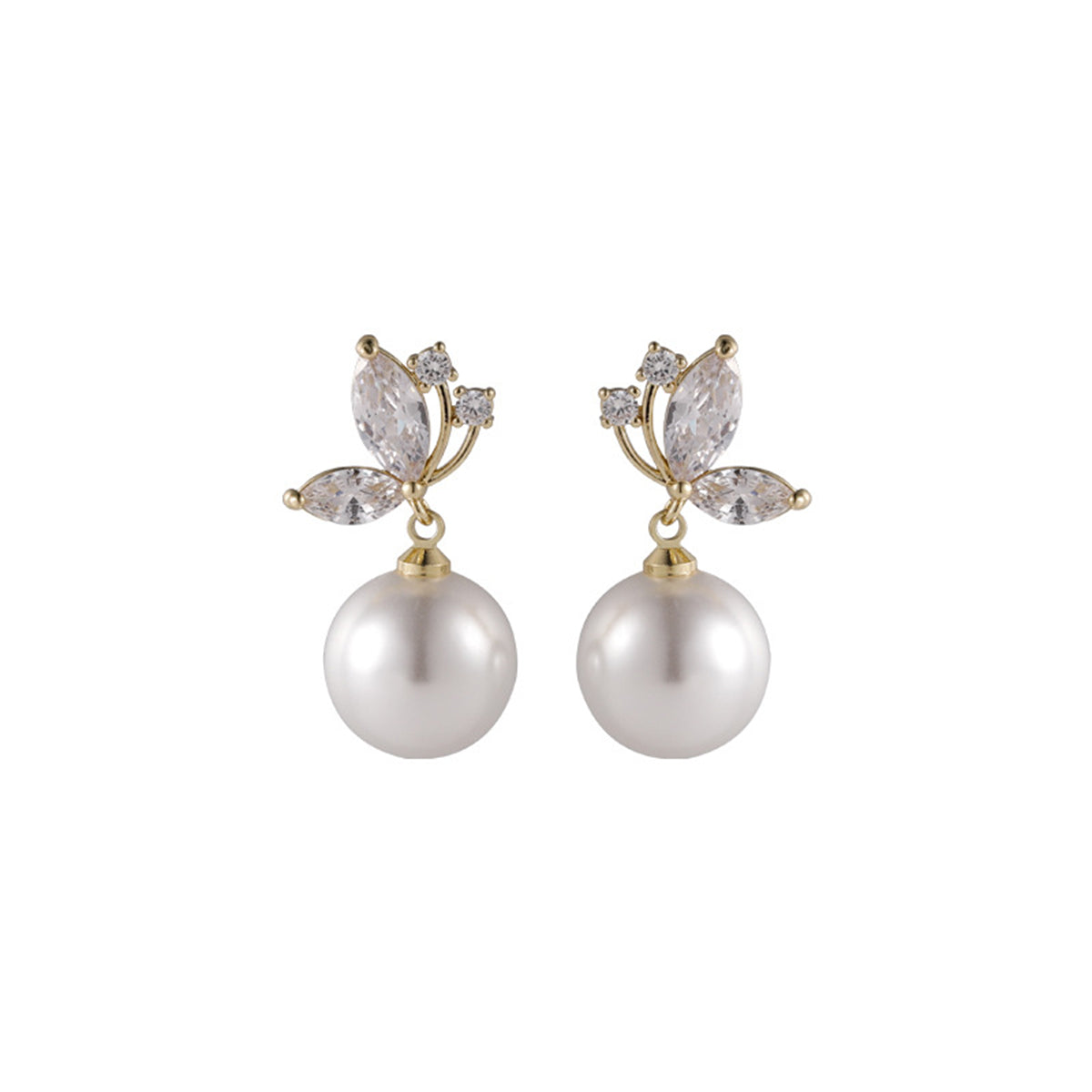 Pearl & Cubic Zirconia Butterfly Drop Earrings