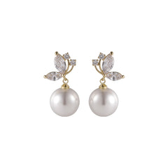 Pearl & Cubic Zirconia Butterfly Drop Earrings