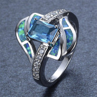 Blue Crystal & Opal Fine Silver-Plated Eternity Ring - streetregion