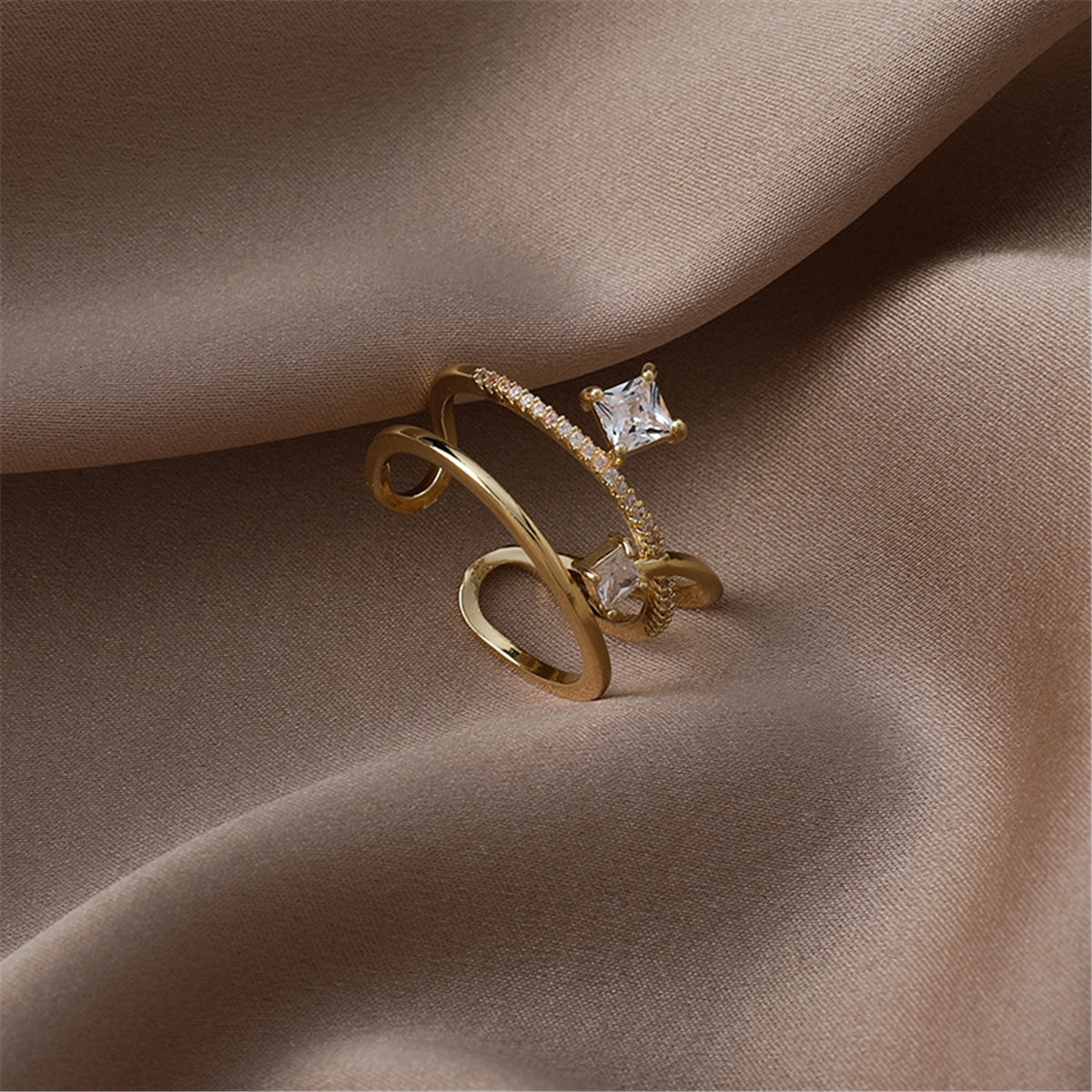 Cubic Zirconia & Crystal 18K Gold-Plated Botany Open Ring