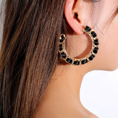 Black Velvet & 18K Gold-Plated Figaro Hoop Earrings