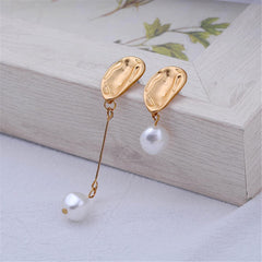 Pearl & 18K Gold-Plated Asymmetrical Drop Earrings