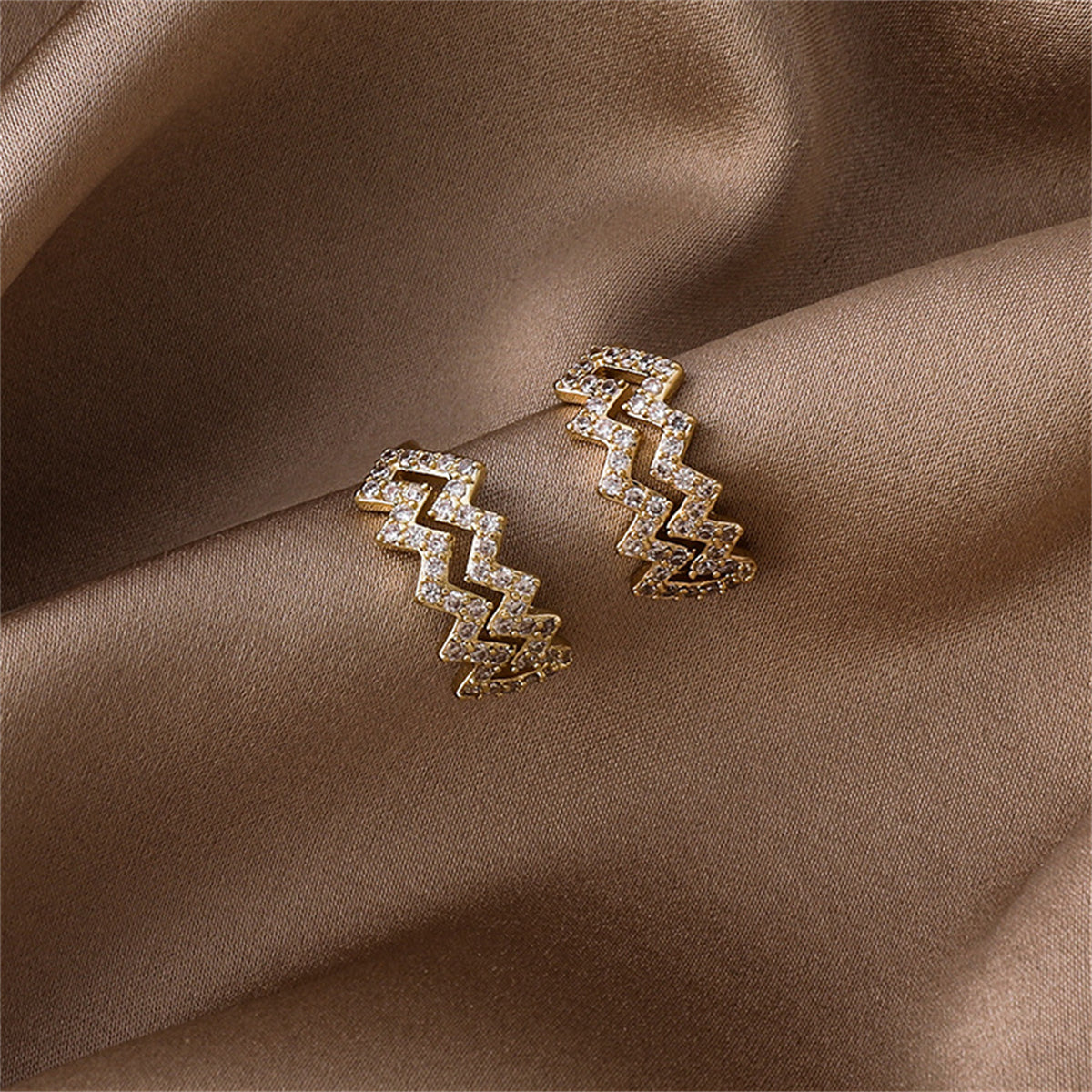 Cubic Zirconia & 18K Gold-Plated Wave Ear Cuffs