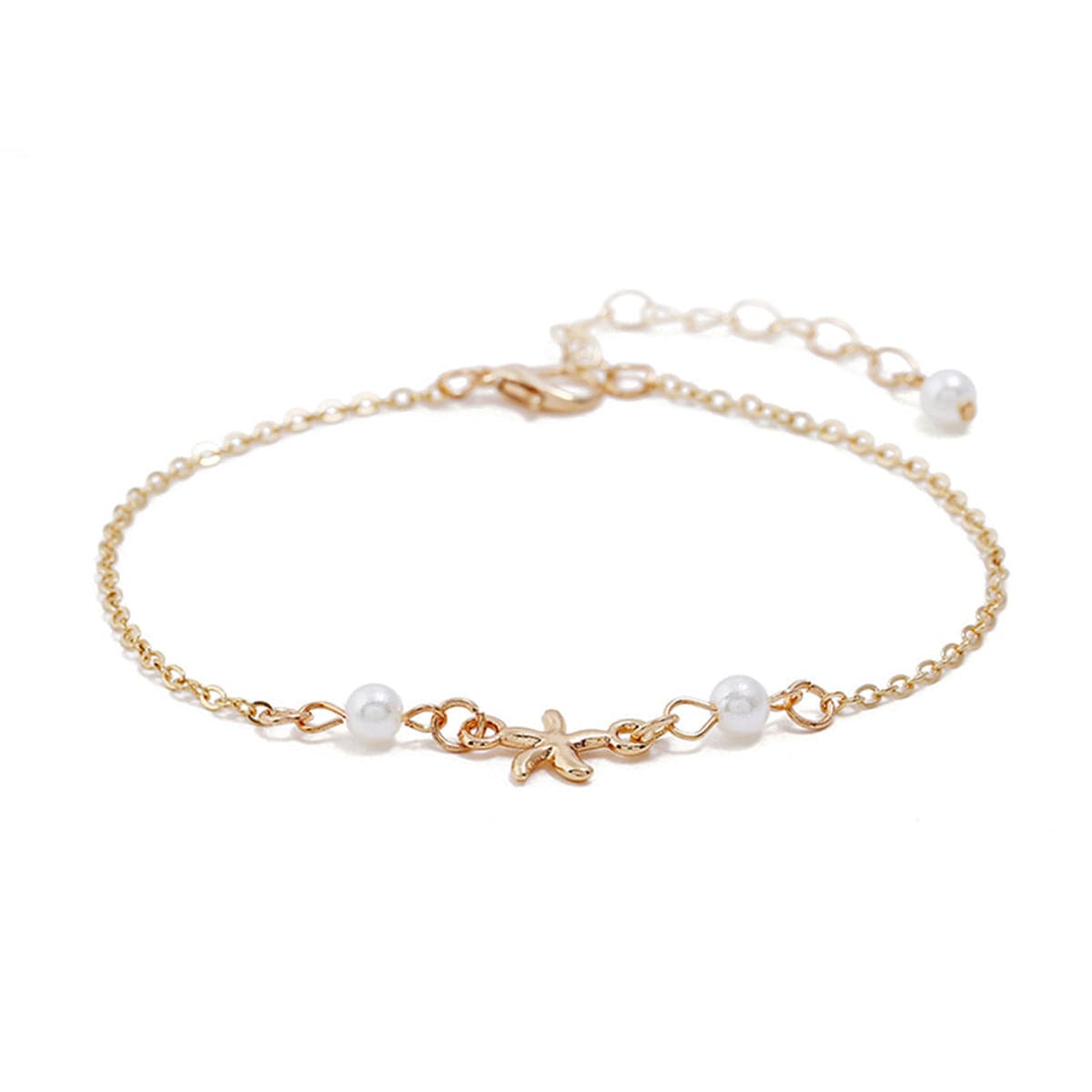 Pearl and 18K Gold-Plated Starfish Charm Anklet, gold anklet bracelet, elegant gift for her, lifestyle look