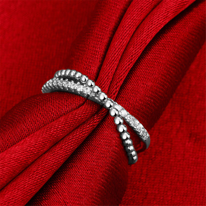 Cubic Zirconia and Silver-Plated Crossed Line Ring, silver statement rings for women, everyday style, side view