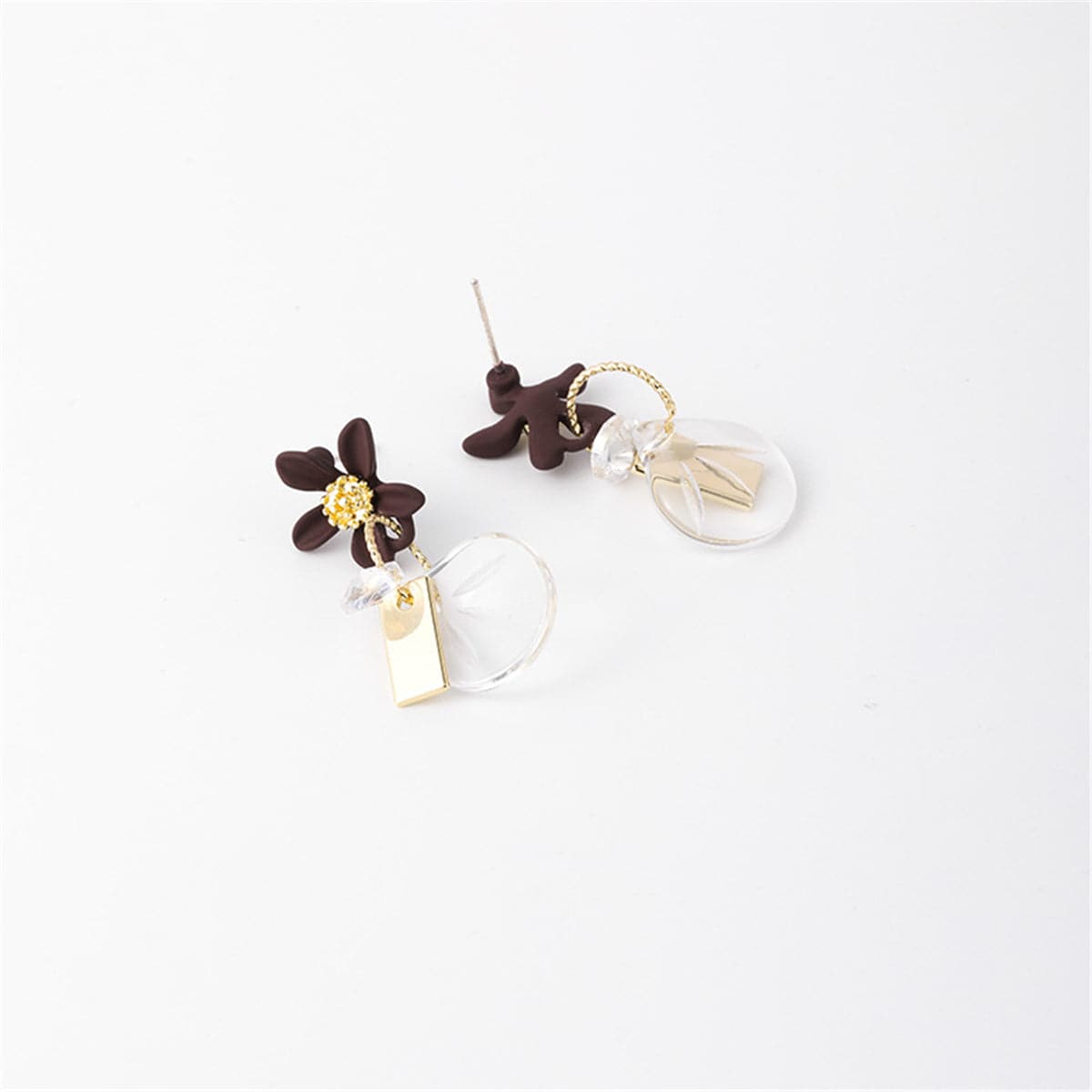 Crystal and 18K Gold-Plated Flower Drop Earrings, gold drop earrings for women, elegant gift for her, styled look