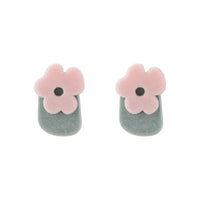 Pink Velvet & Silver-Plated Flower Stud Earrings