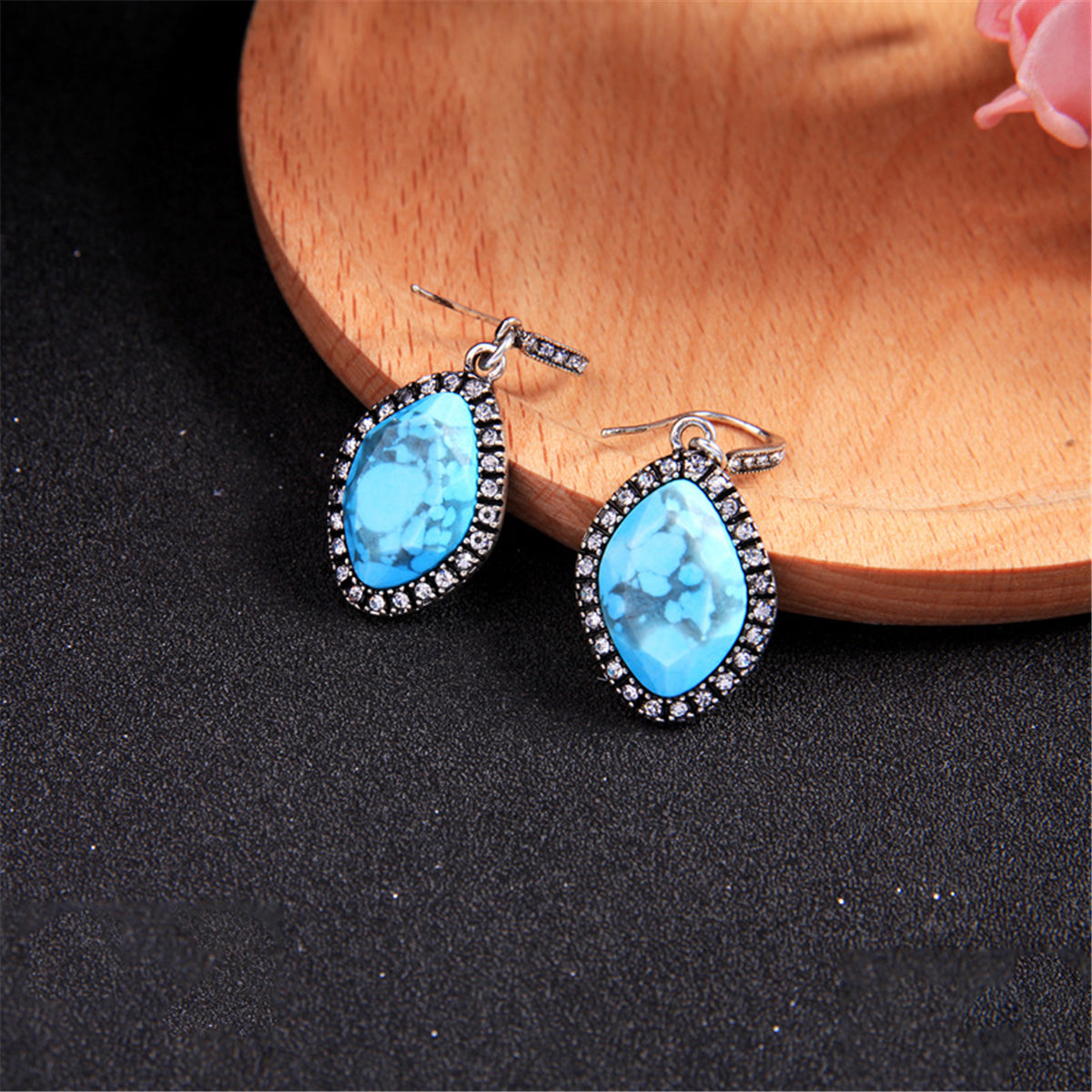 Turquoise & Cubic Zirconia Marquise Drop Earrings