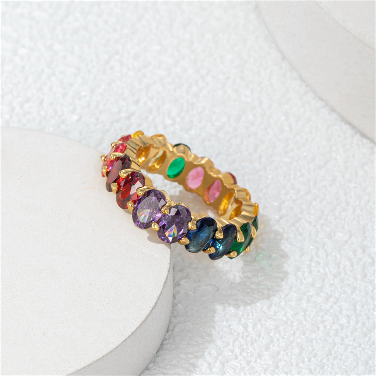 Blue Multicolor Crystal & 18K Gold-Plated Rainbow Band
