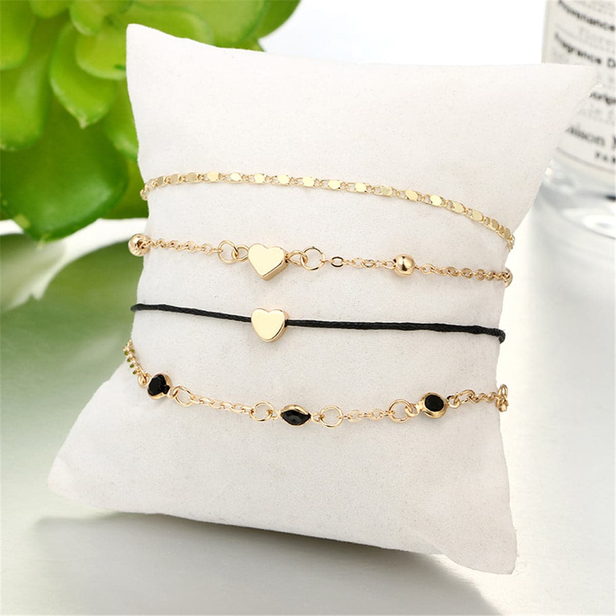 Cubic Zirconia and 18K Gold-Plated Heart Anklet Set, jewelry gift sets for women, dainty minimalist design, styled look