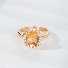 Champagne Crystal & Cubic Zirconia Pavé Halo Oval-Cut Ring