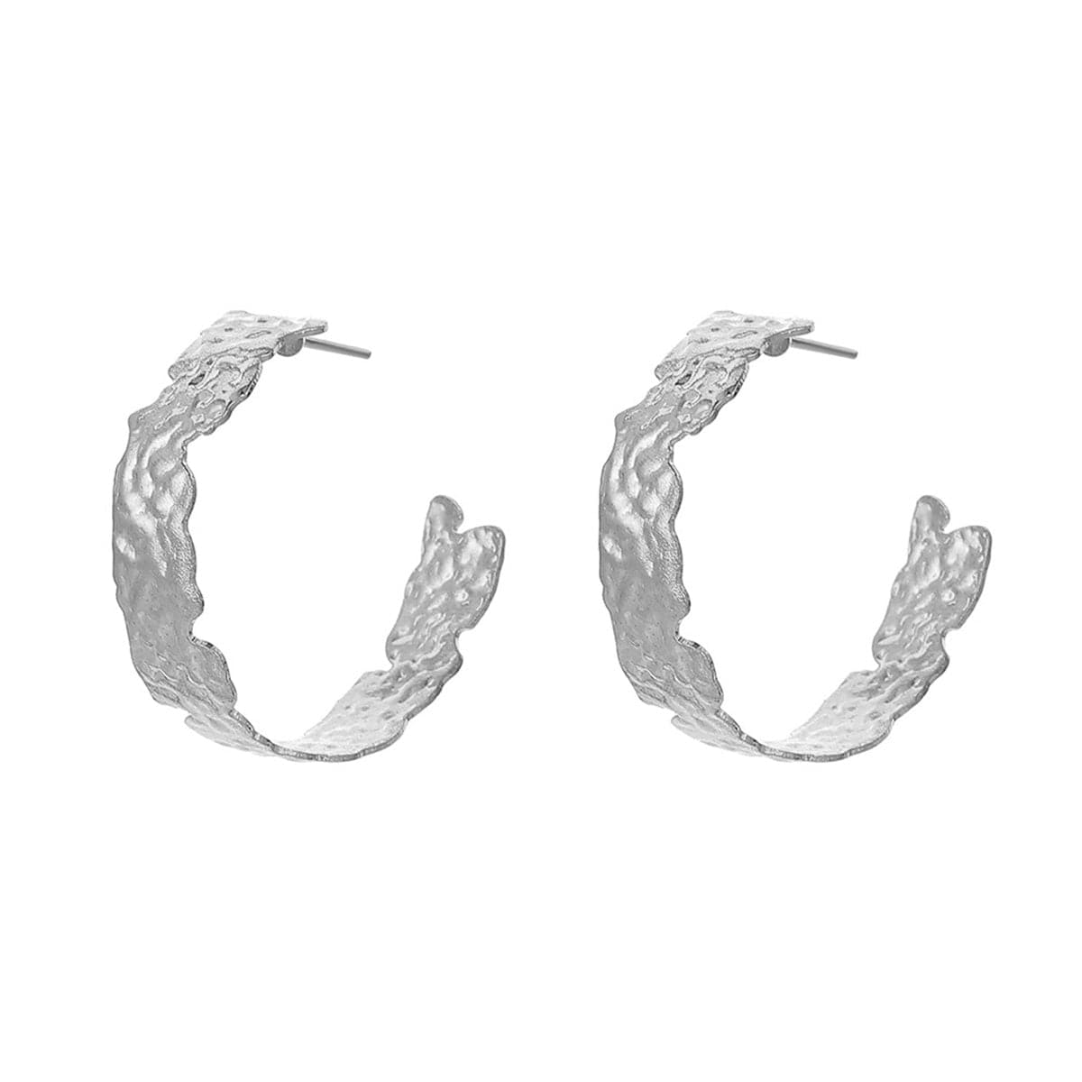 Silver-Plated Hammered Hoop Earrings, vintage-inspired design, side view