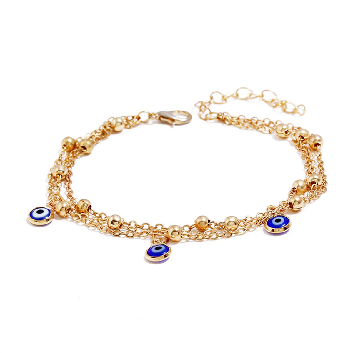 Enamel and 18K Gold-Plated Eye Layered Anklet, gold anklet bracelet, dainty minimalist design, detail close-up