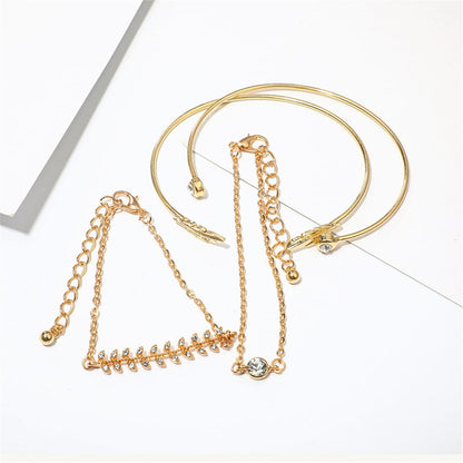 Cubic Zirconia and 18K Gold-Plated Leaf Charm Bracelet Set, gold bracelet for women, dainty minimalist design, lifestyle look
