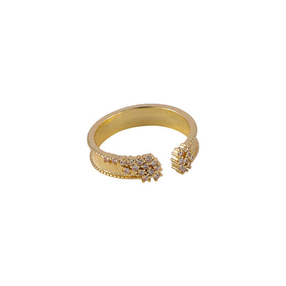 Cubic Zirconia & 18K Gold-Plated Milgrain Cluster Bypass Ring