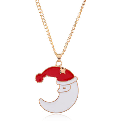 Red Enamel and 18K Gold-Plated Crescent Moon Santa Pendant Necklace Set, gold drop earrings for women, styled look