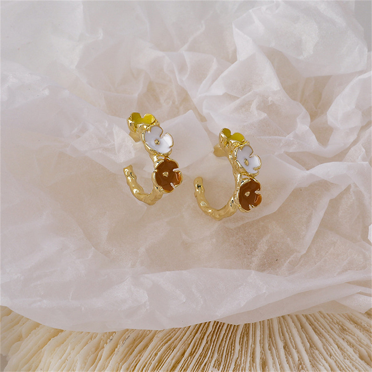 Red Enamel & 18K Gold-Plated Flower Huggie Earrings