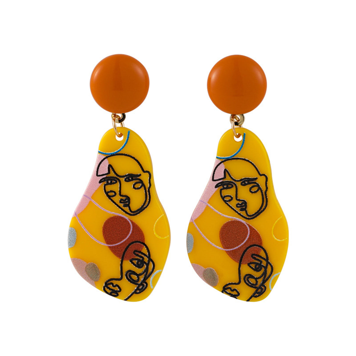 Yellow & Orange Drawing Geometric Drop Earrings
