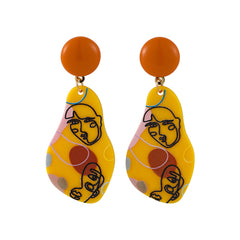 Yellow & Orange Drawing Geometric Drop Earrings