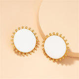 White Enamel & 18k Gold-Plated Circular Stud Earrings