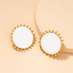 White Enamel & 18K Gold-Plated Circular Stud Earrings