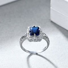Navy Crystal & Silver-Plated Radiant-Cut Ring