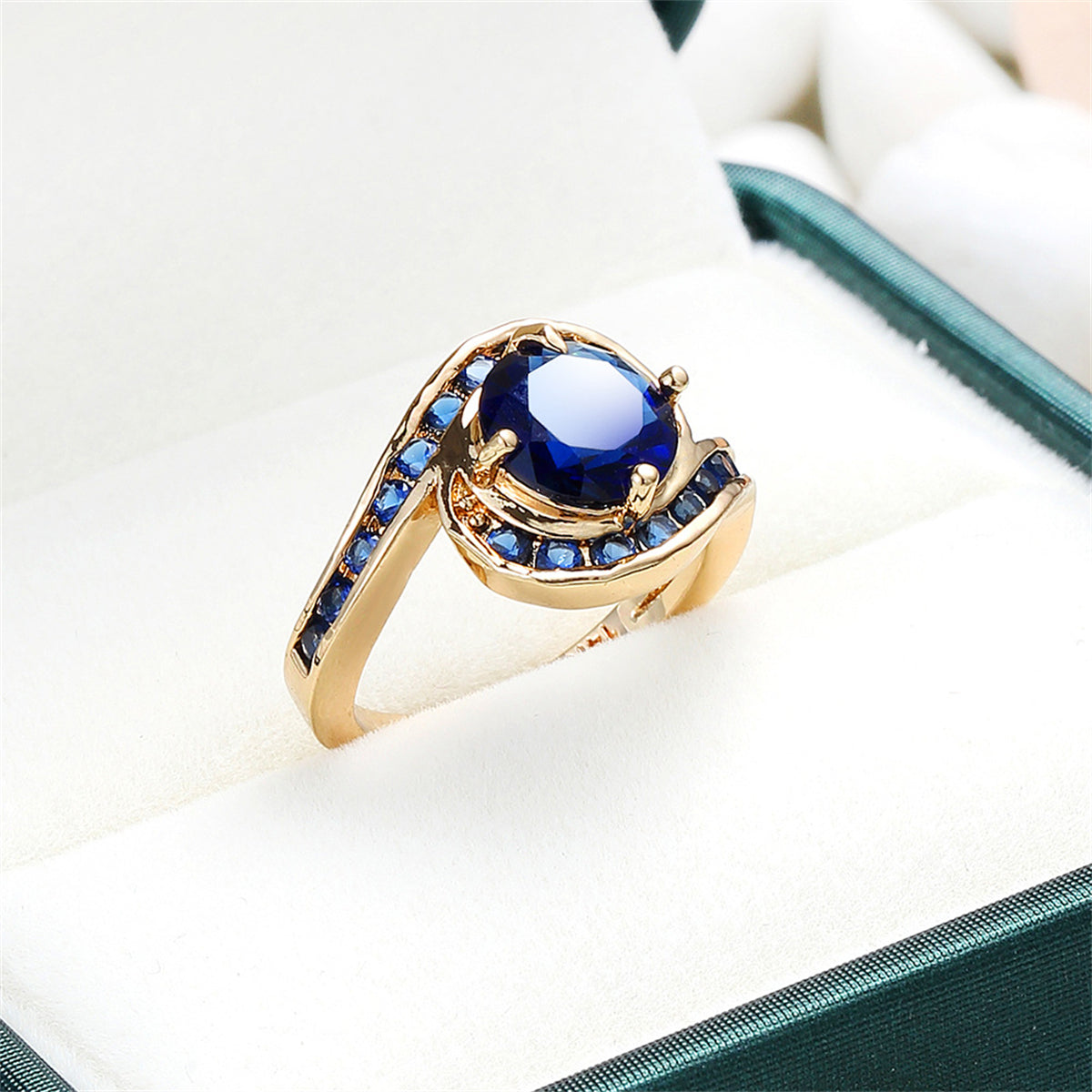 Navy Crystal & Cubic Zirconia Round-Cut Bypass Ring