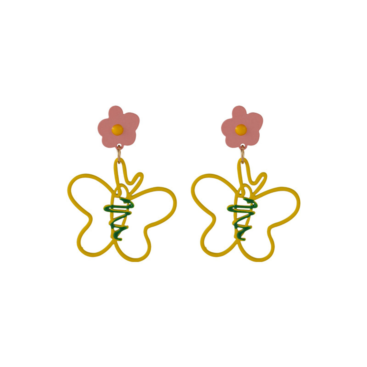 Yellow & Pink Flower Butterfly Drop Earrings