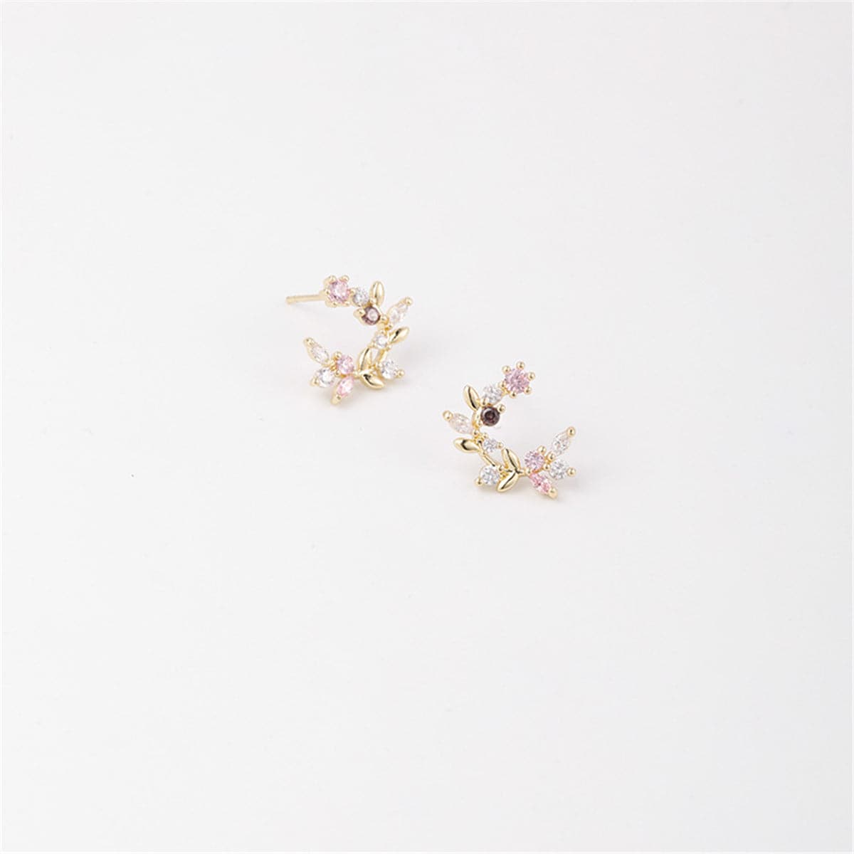 Cubic Zirconia and 18K Gold-Plated Floral Stud Earrings, gold stud earrings for women, botanical inspired, lifestyle look