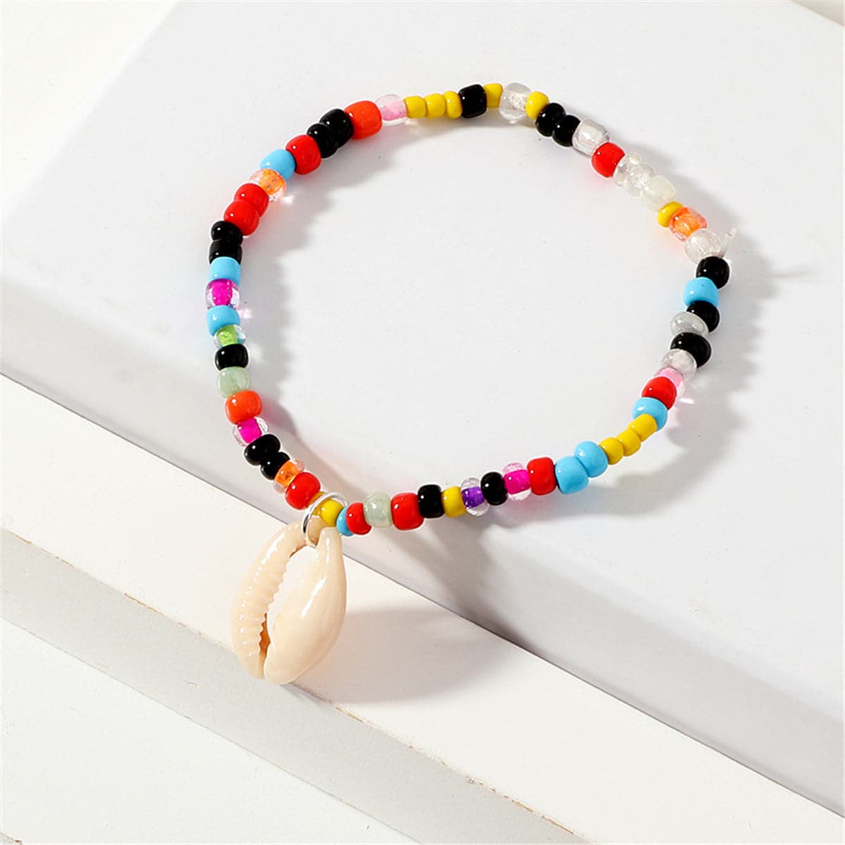 Howlite & Cowrie Shell Beaded Stretch Anklet