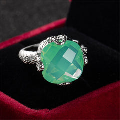Green Crystal & Silver-Plated Ring
