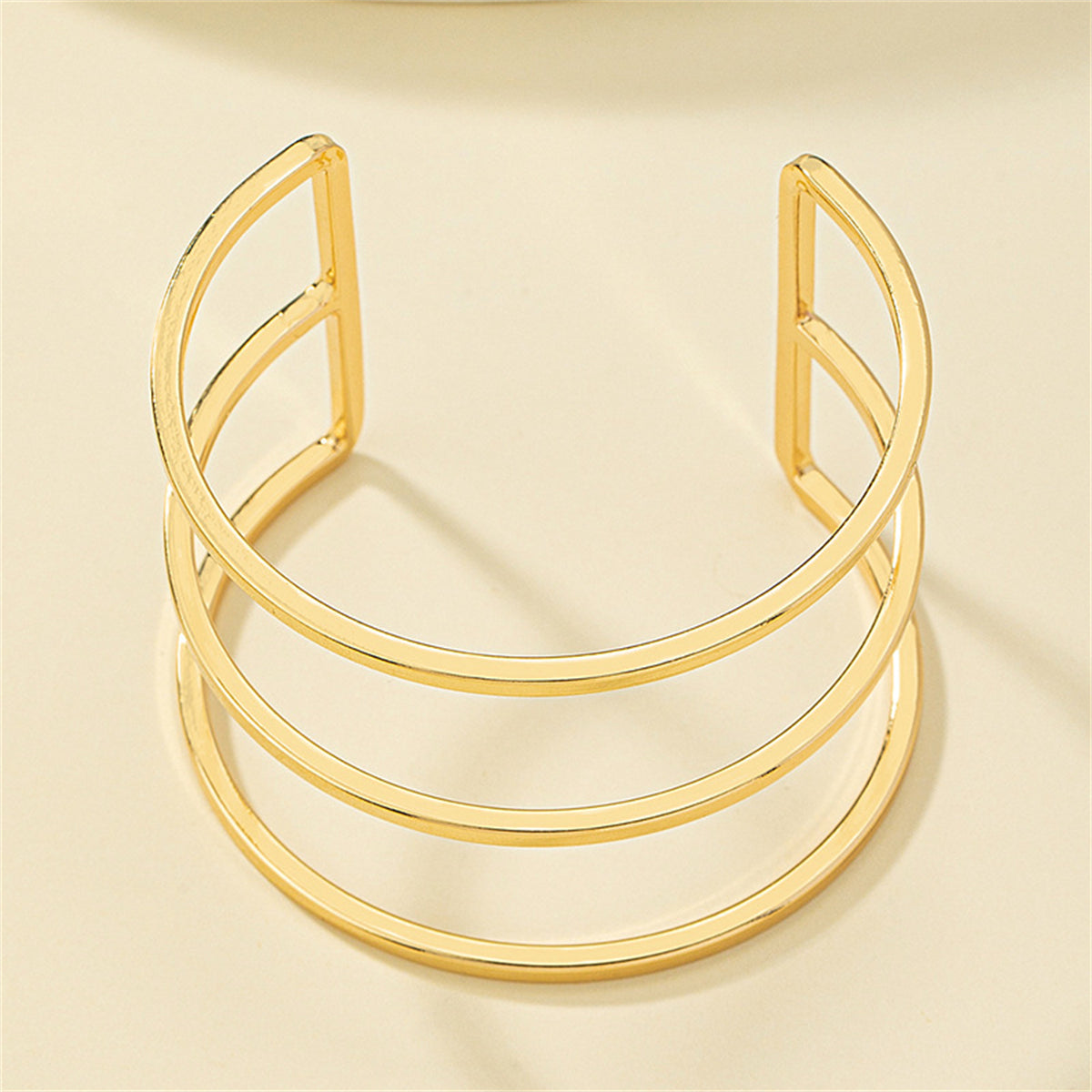 18K Gold-Plated Layered Cuff, gold bracelet for women, dainty minimalist design, detail close-up