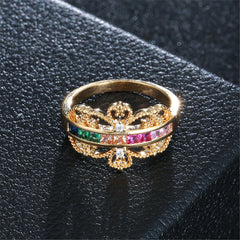 Rainbow Crystal & Cubic Zirconia Crown Ring