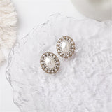 Silver Plated & Imitation Pearl Oval Stud Earrings
