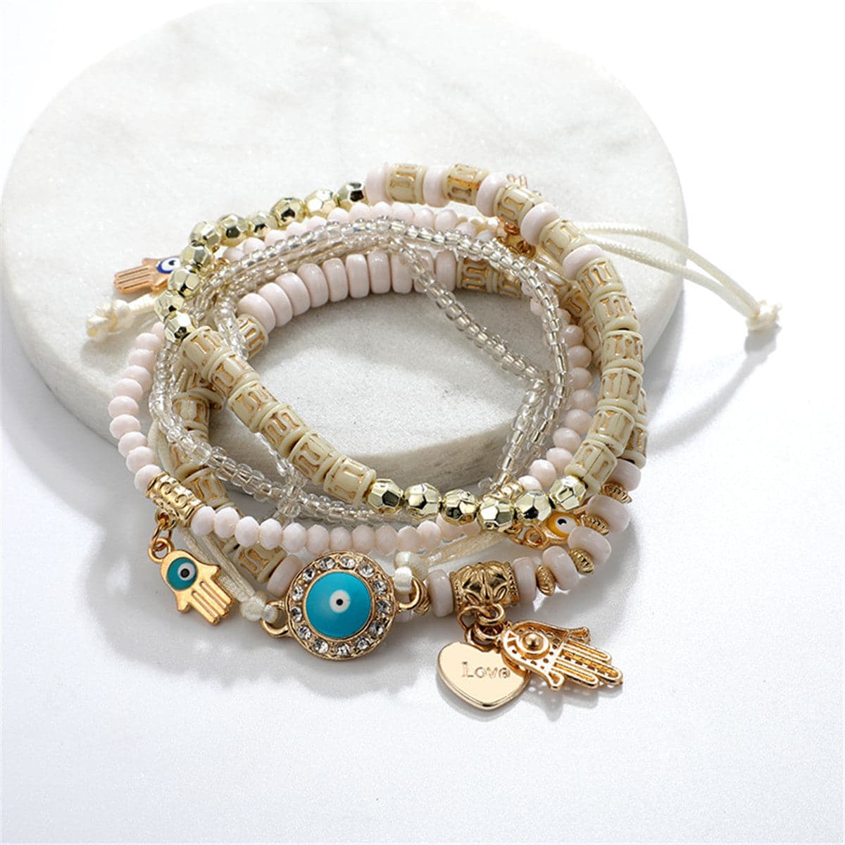 Turquoise & 18K Gold-Plated Hamsa Heart Bracelet Set