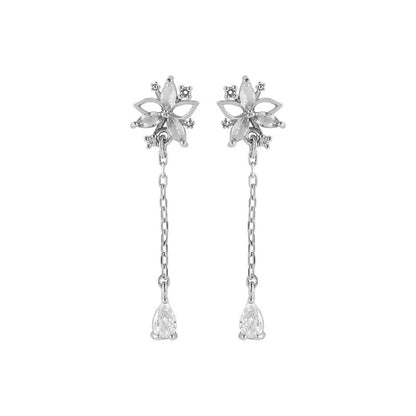 Cubic Zirconia and Crystal Silver-Plated Flower Drop Earrings, silver drop earrings for women, everyday style, side view