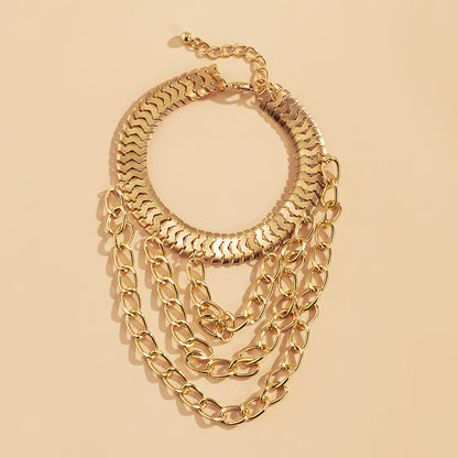18K Gold-Plated Snake Chain Layered-Tassel Anklet, gold anklet bracelet, vintage-inspired design, styled look