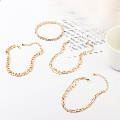Cubic Zirconia & 18K Gold Plated Figaro Chain Anklet Set