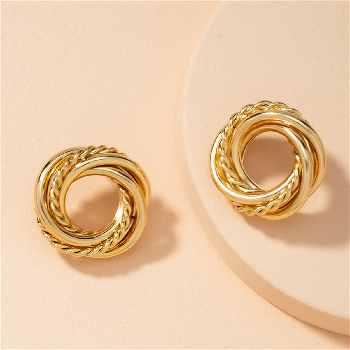 18K Gold-Plated Open Twine Stud Earrings, gold stud earrings for women, everyday style, styled look
