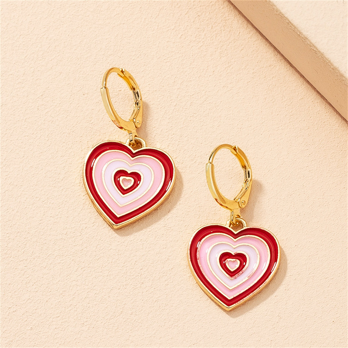 Red Enamel & 18K Gold-Plated Heart Huggie Earrings