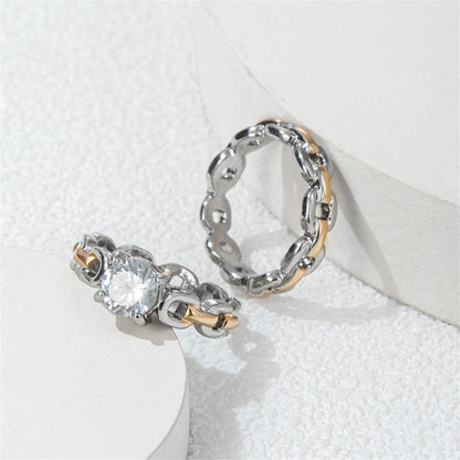 Crystal and Two-Tone Chain Ring Set, jewelry gift sets for women, dainty minimalist design, side view
