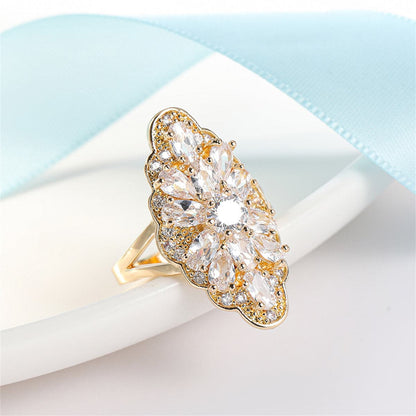 Crystal and 18K Gold-Plated Pear-Cut Pavé Statement Ring, gold statement rings for women, front view