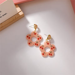 Pink Resin & Acrylic 18K Gold-Plated Cherry Flower Drop Earrings