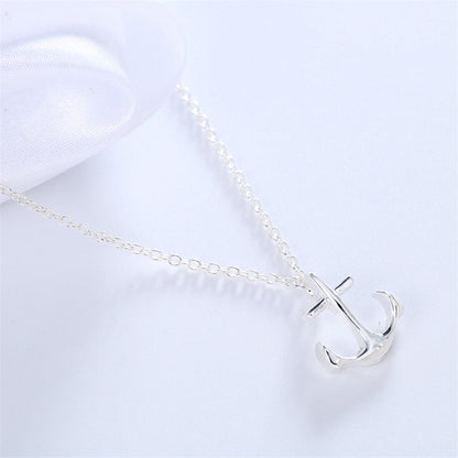 Silver-Plated Anchor Pendant Necklace, silver pendant necklace for women, vintage-inspired design, lifestyle look