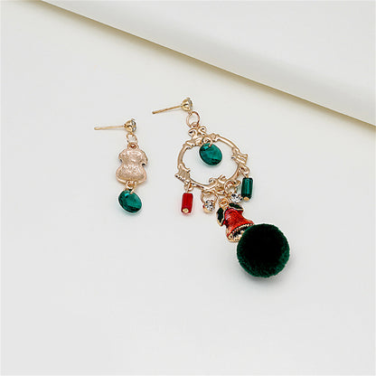 Cubic Zirconia and Enamel 18K Gold-Plated Pom-Pom Bell Mismatched Drop Earrings, gold drop earrings for women, side view